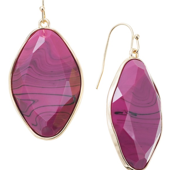 Gold-Tone Oval Color Stone Drop Earrings. Purple, drop earrings. - Picture 3 of 3